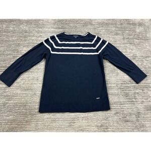 Nautica Sweater Womens Large Blue Striped Lightweight Knit‎ Pullover Cotton
